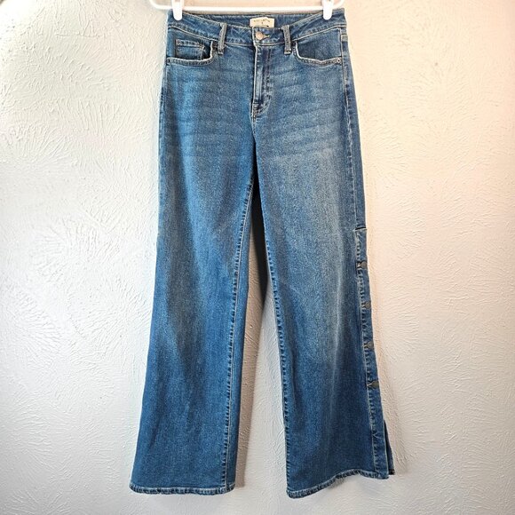 Nili Lotan Flare Blue Jeans High Waisted Baggy Wide Leg Medium Wash Denim Size 6 - Picture 1 of 12